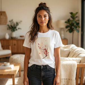 Cherry Blossom Cropped Tee — Women's Floral Micro Rib Baby Tee